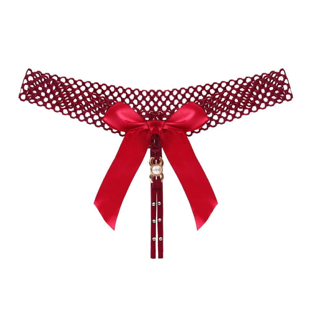 Noir Pearl Bow G-String