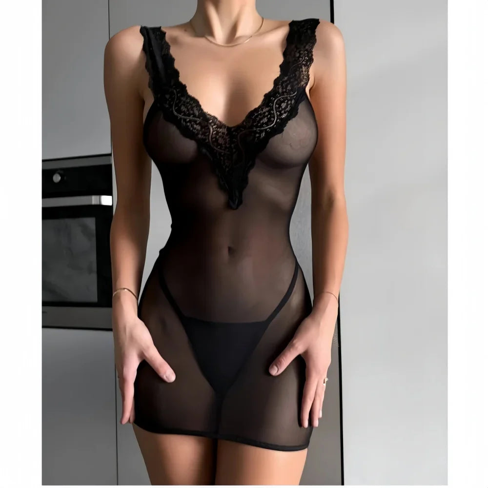 Lace Temptation Sheer Lace-Up Mini Dress — Dress | Lavah Pleasure