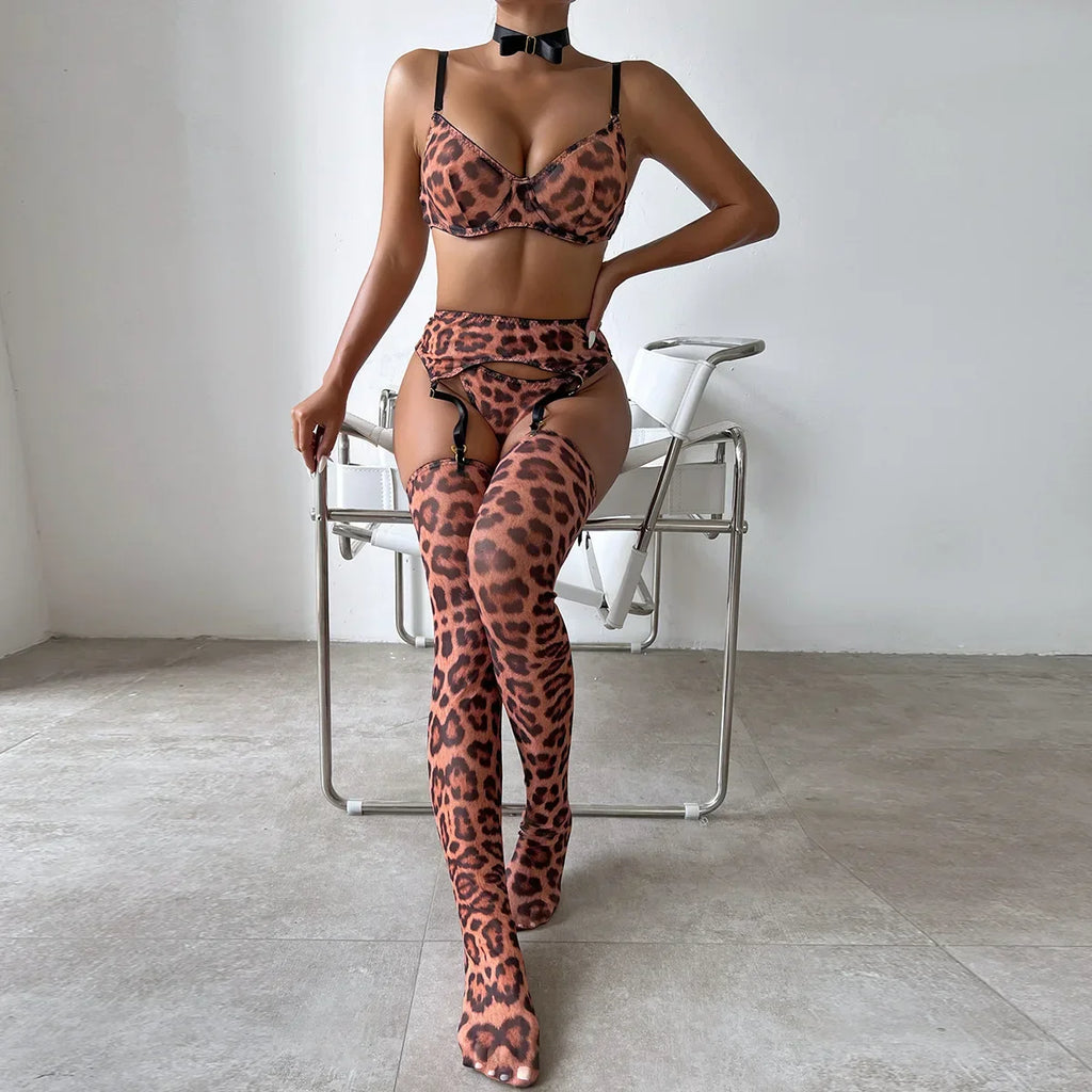 Wild Temptation Leopard Lingerie Set with Choker