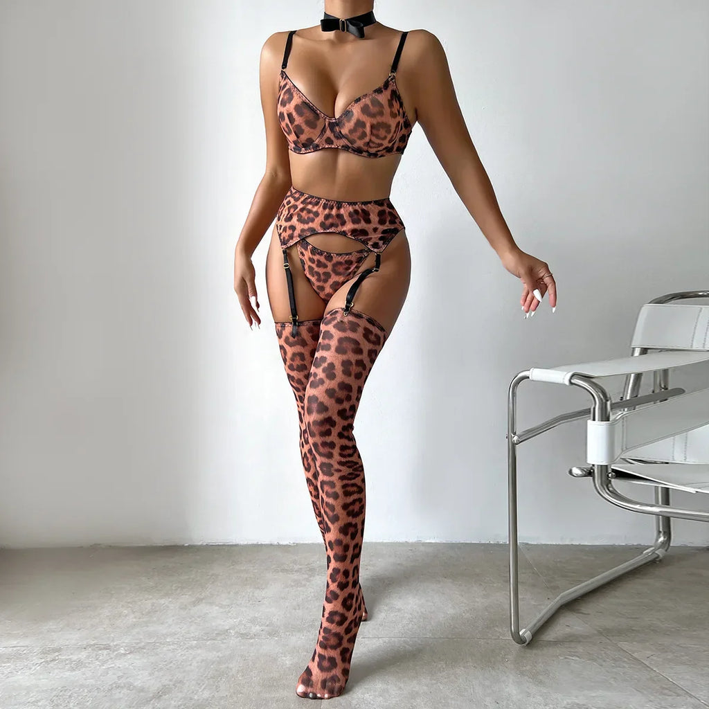 Wild Temptation Leopard Lingerie Set with Choker