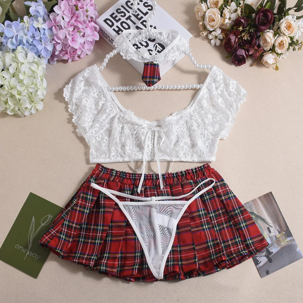 Lace & Plaid Tease Set — view 2 | Lavah Pleasure