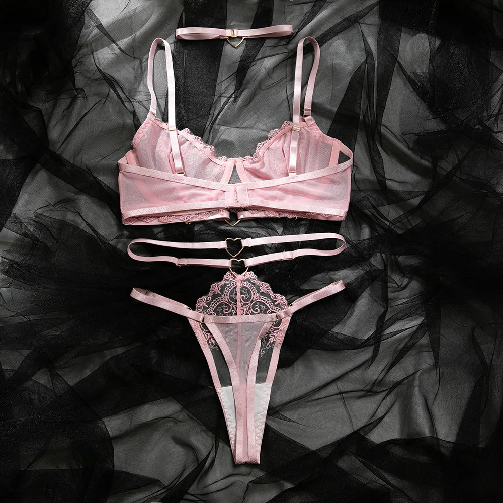 Pink Romance Lace 3-Piece Set with Choker