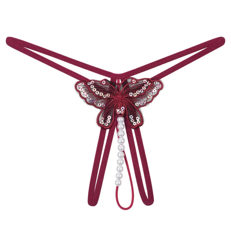 Butterfly Crotchless Pearl Thong — view 3 | Lavah Pleasure