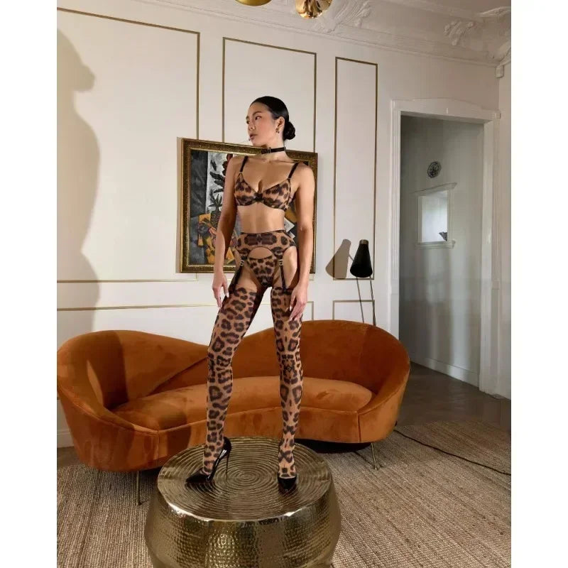 Wild Temptation Leopard Lingerie Set with Choker