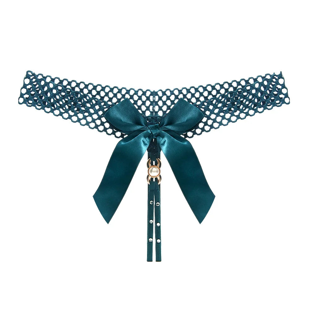 Noir Pearl Bow G-String