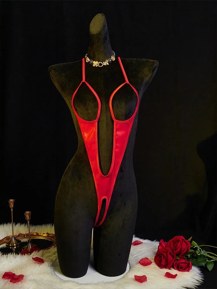 Temptation Open-Cup Crotchless Micro Bodysuit