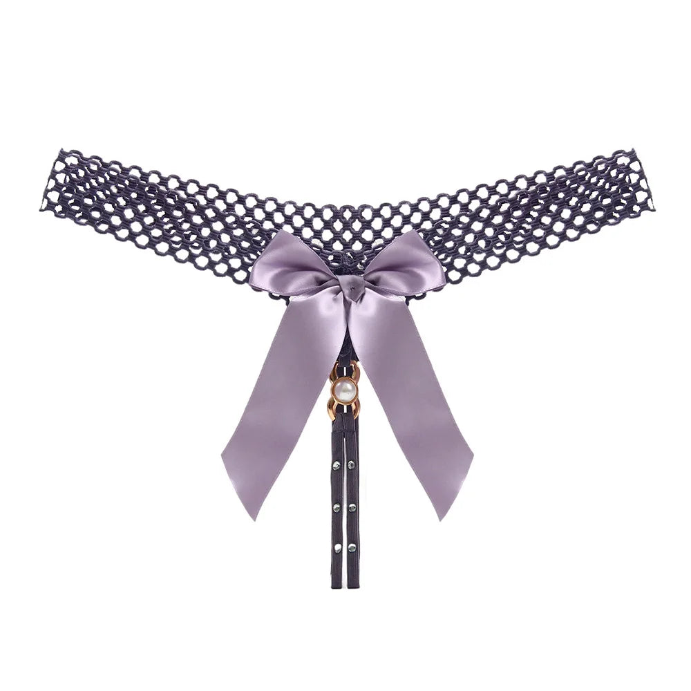 Noir Pearl Bow G-String