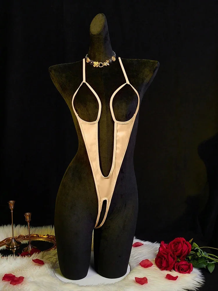 Temptation Open-Cup Crotchless Micro Bodysuit