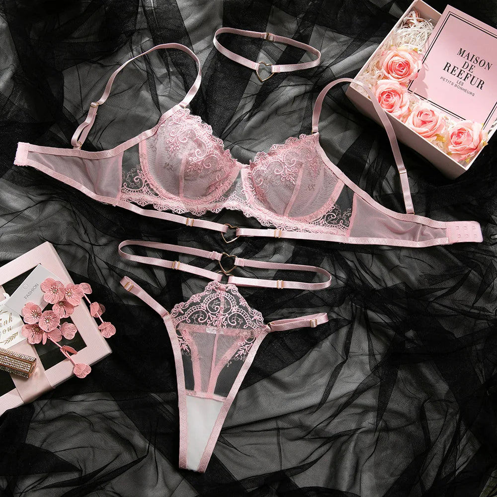 Pink Romance Lace 3-Piece Set with Choker