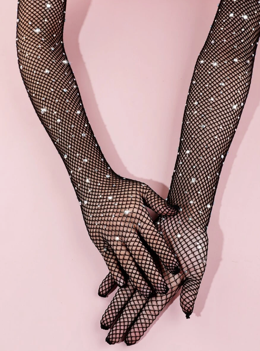 Rhinestone Long Sleeve Gloves