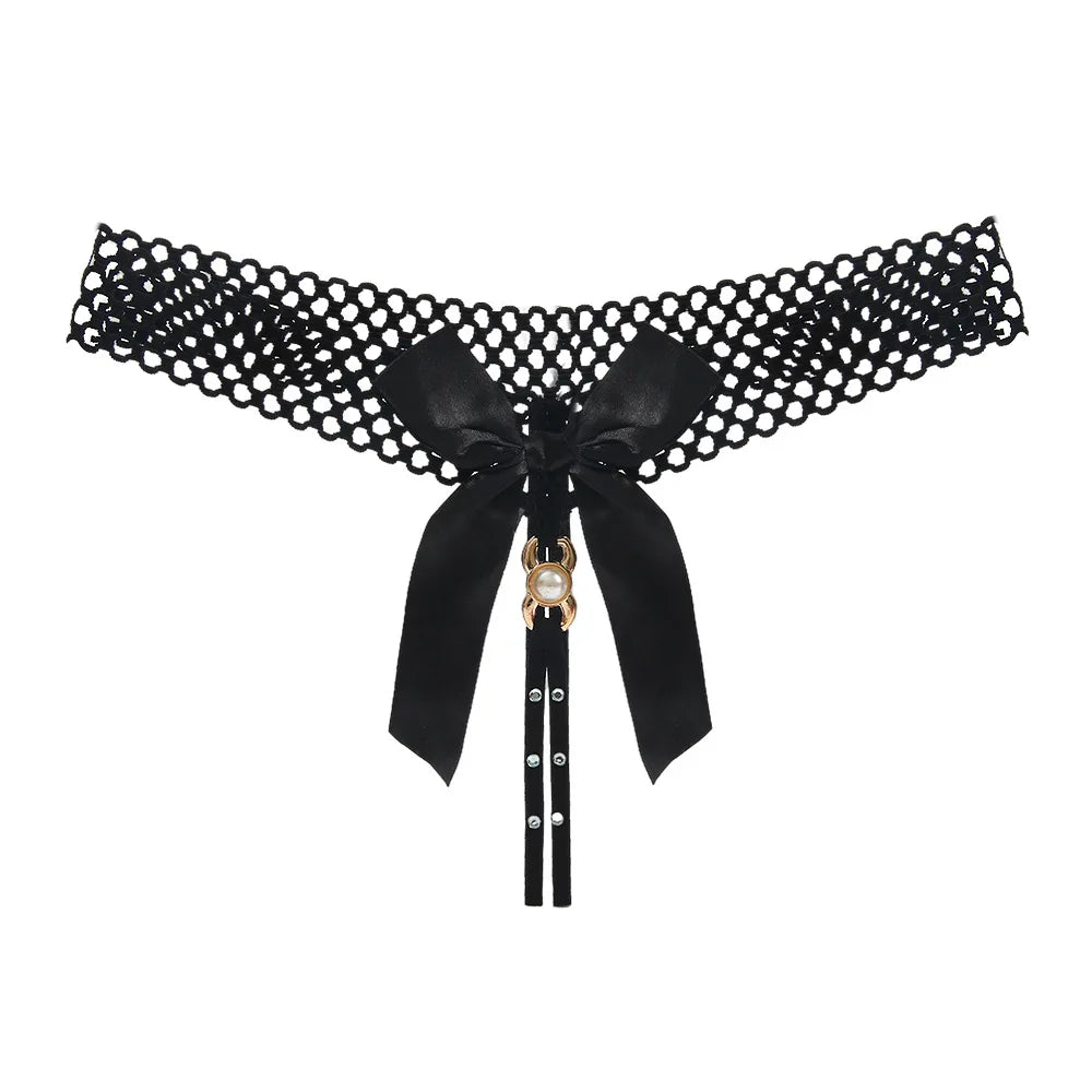Noir Pearl Bow G-String