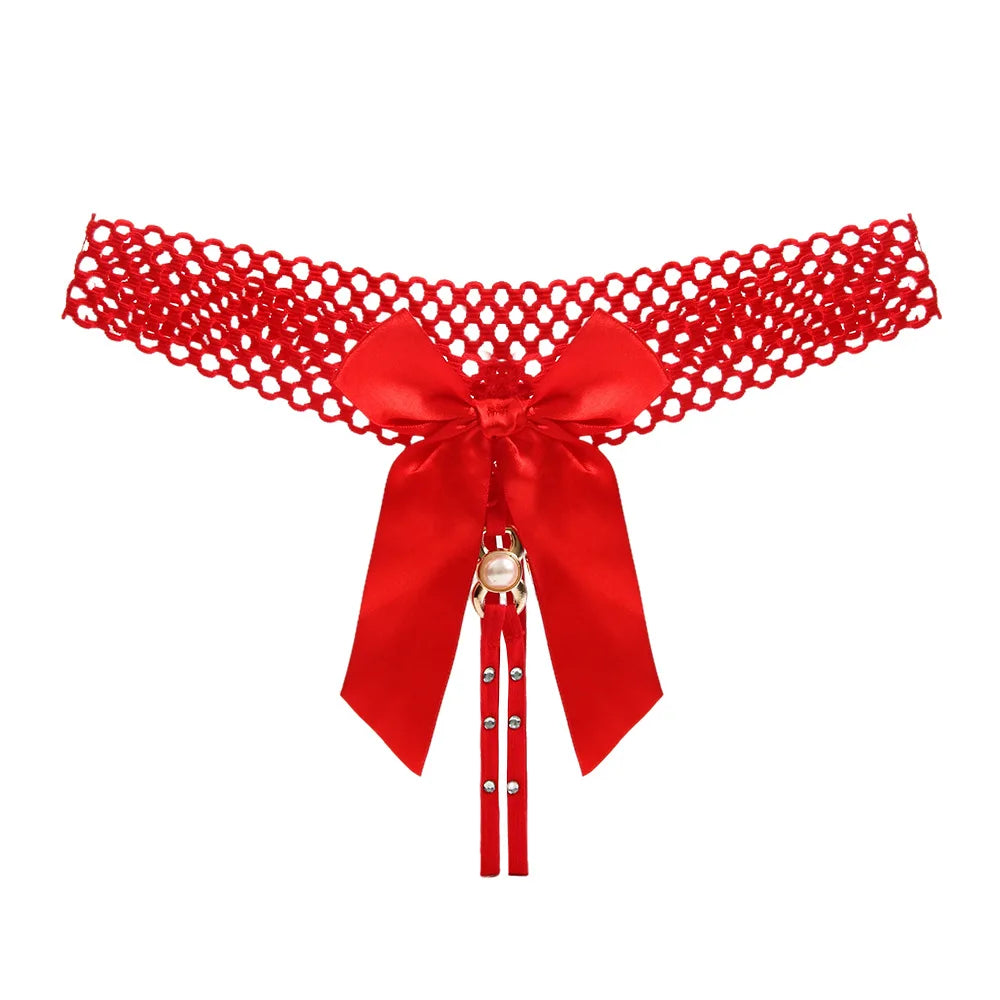 Noir Pearl Bow G-String