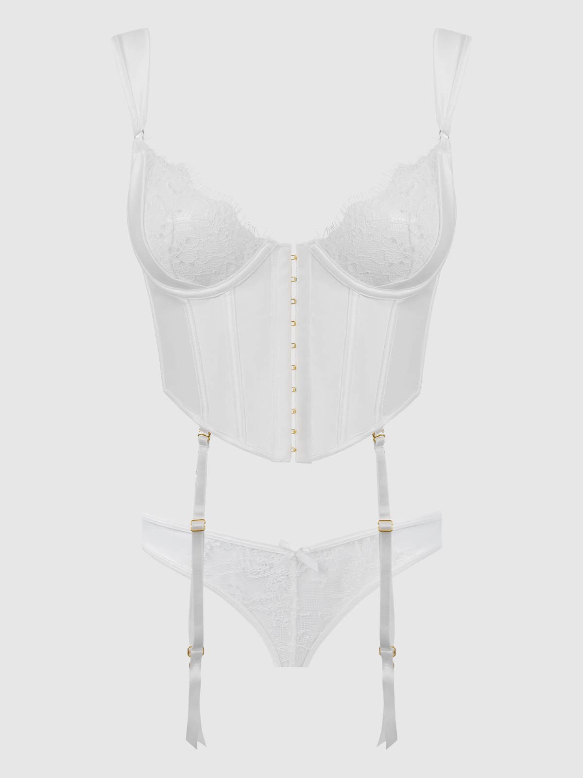 Bridal Satin & Lace Bustier & Backless Hipster Set — view 7 | Lavah Pleasure