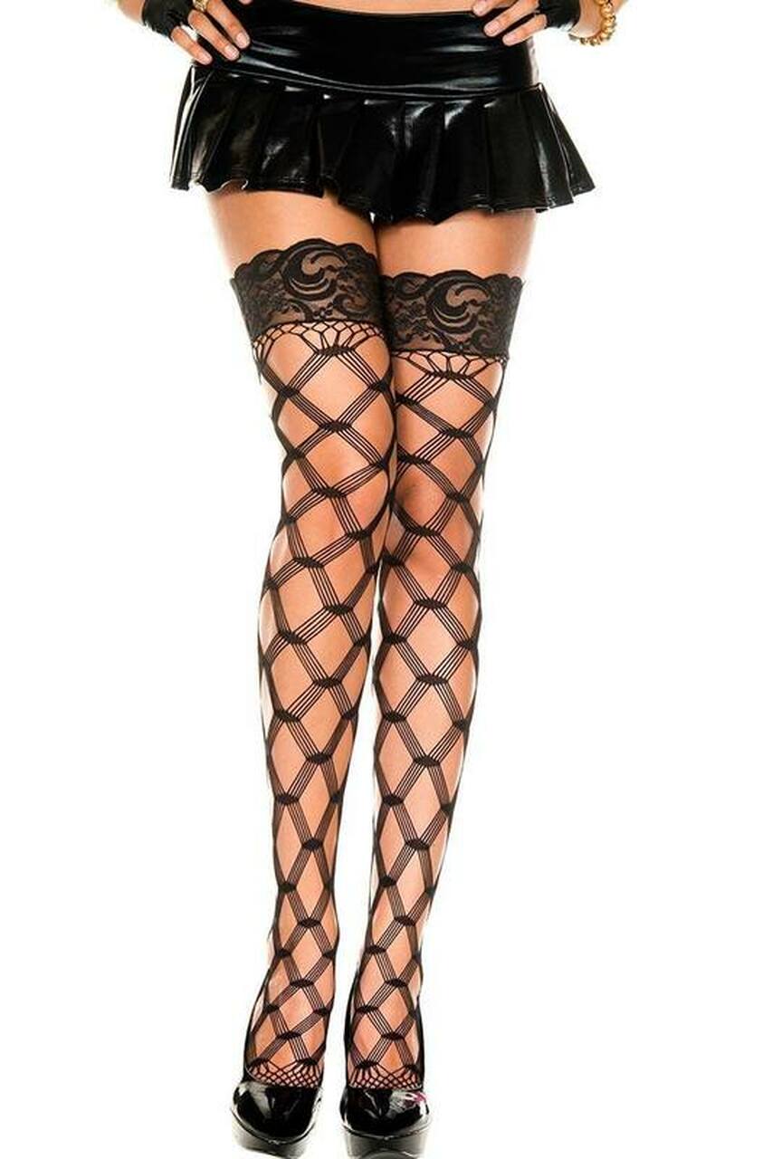 Multi Fence Net Thigh High Stockings
