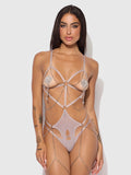 Presley Shine Mesh Open Cup & Crotchless Rhinestone Teddy — Bodysuit | Lavah Pleasure