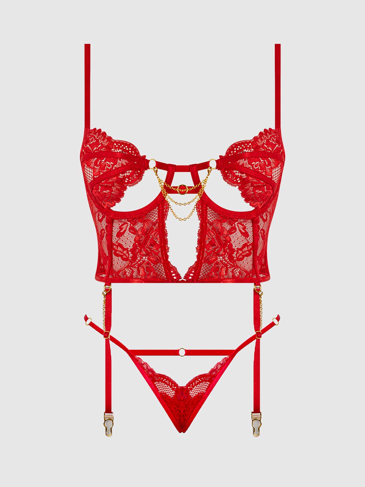 Cecily Lace & Chain Bustier & Backless Hipster Set — view 7 | Lavah Pleasure