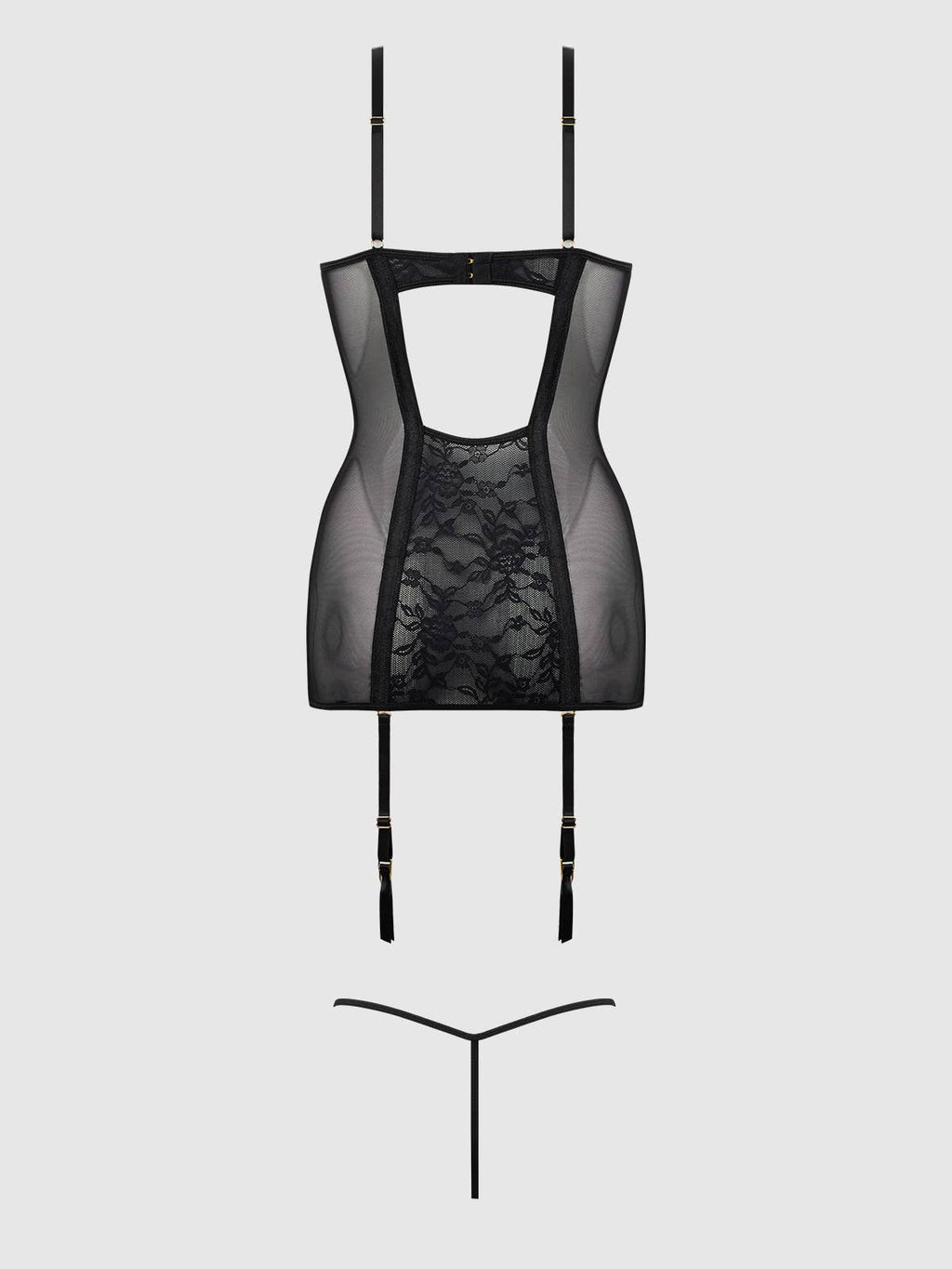 Gia Lace Open Cup Chemise & G-String Set