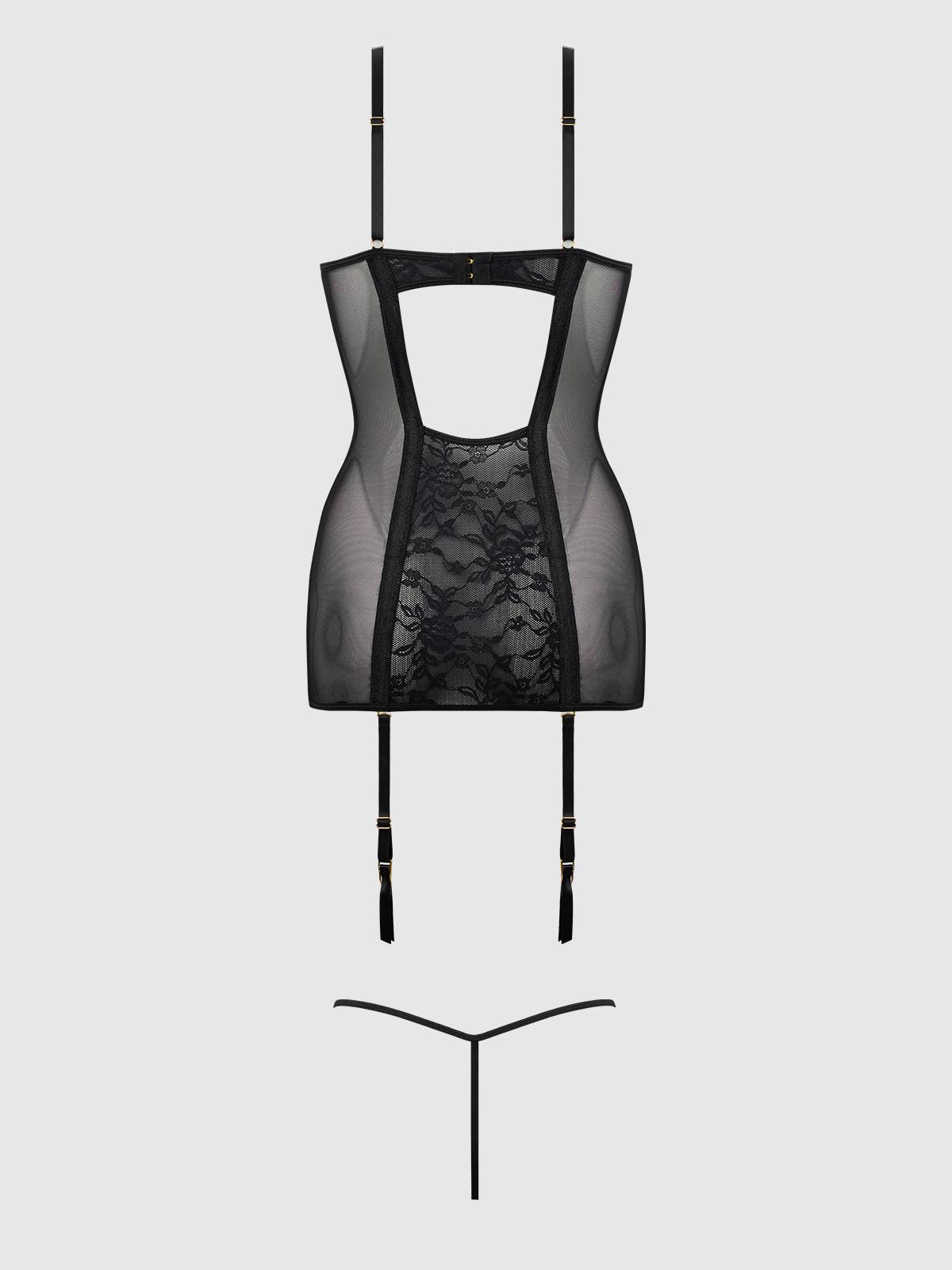 Gia Lace Open Cup Chemise & G-String Set