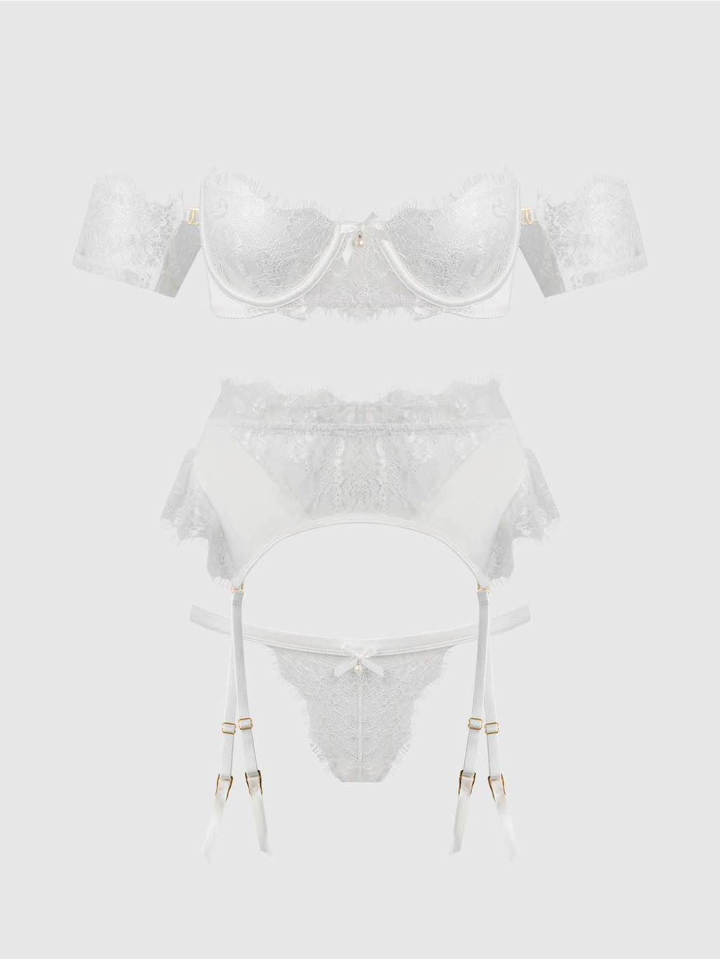 Satin & Lace Strapless Bra, Garter Belt & Tanga Set