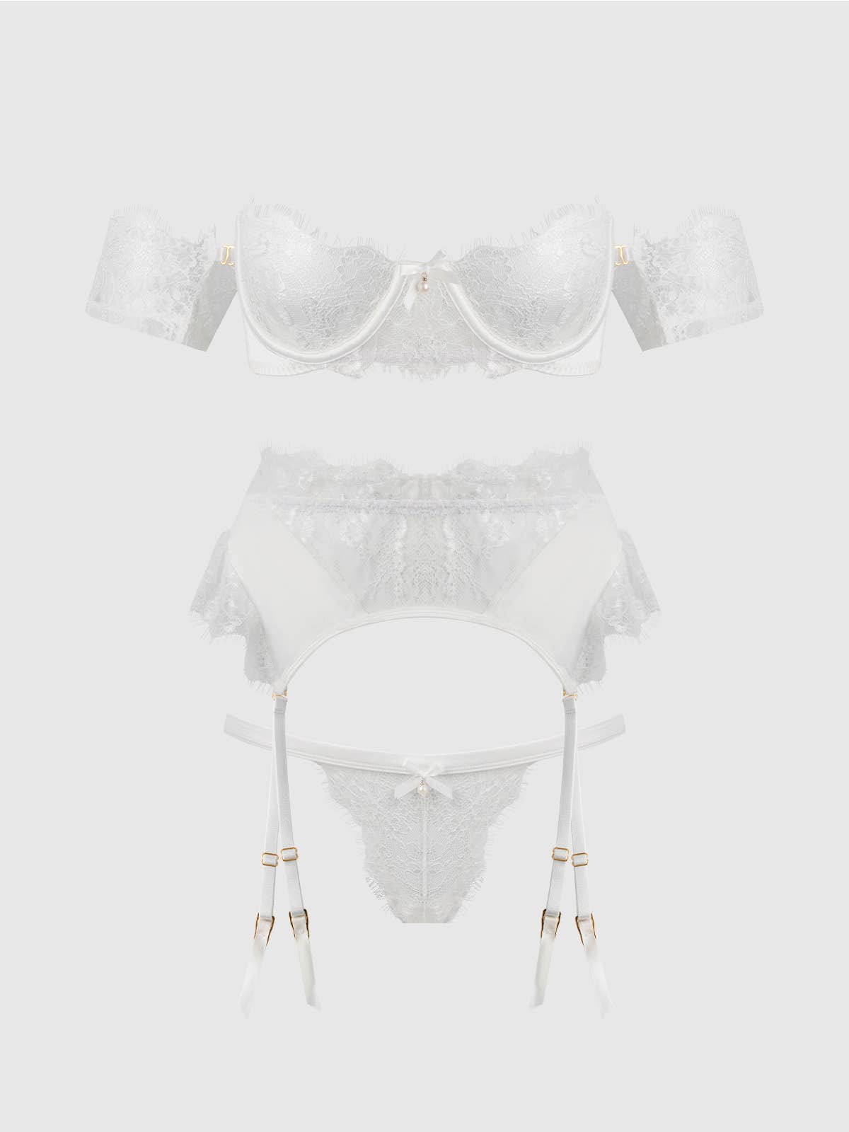 Satin & Lace Strapless Bra, Garter Belt & Tanga Set