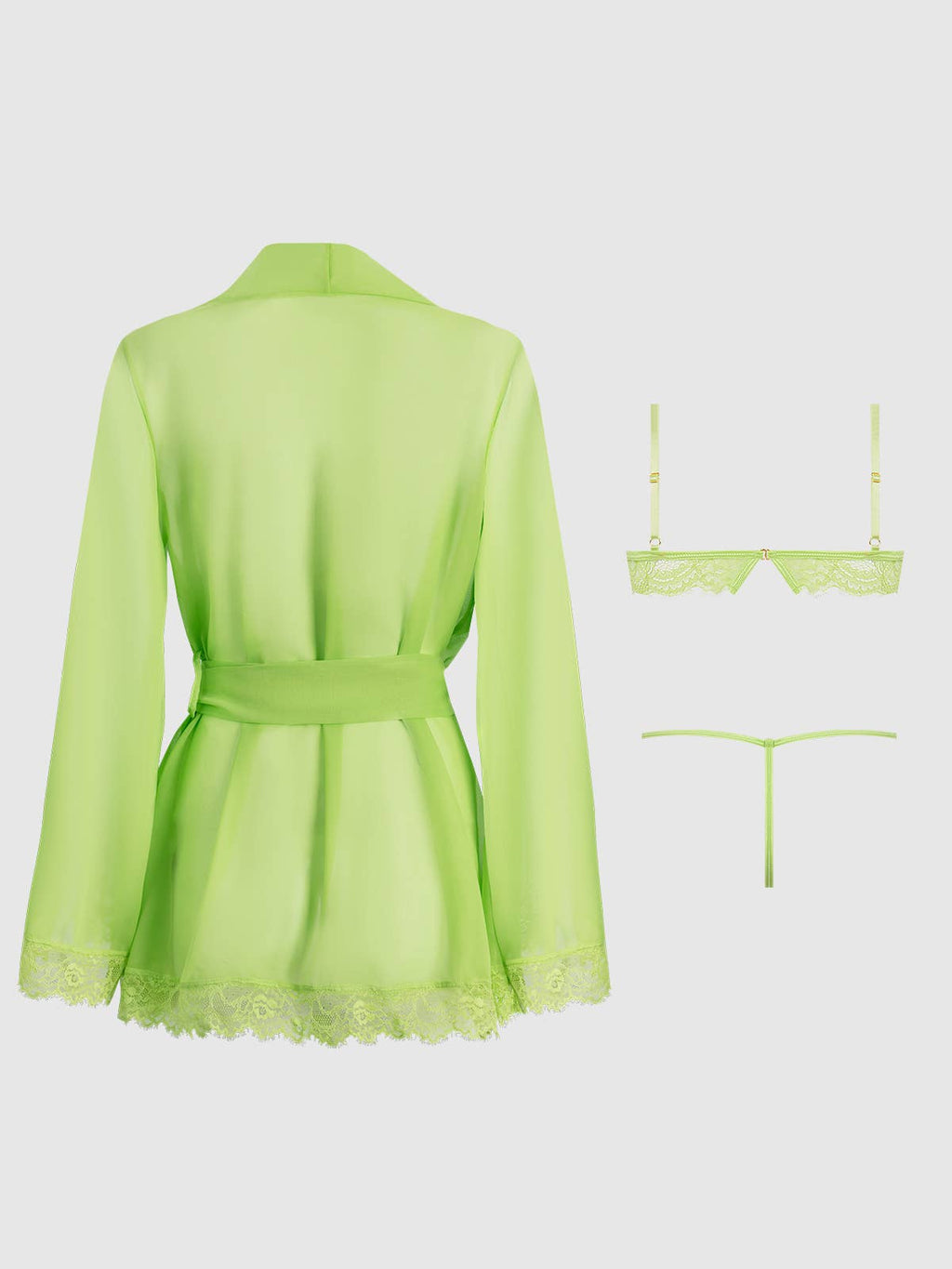 Shavon Lace & Chiffon Robe, Bralette & G-String Set