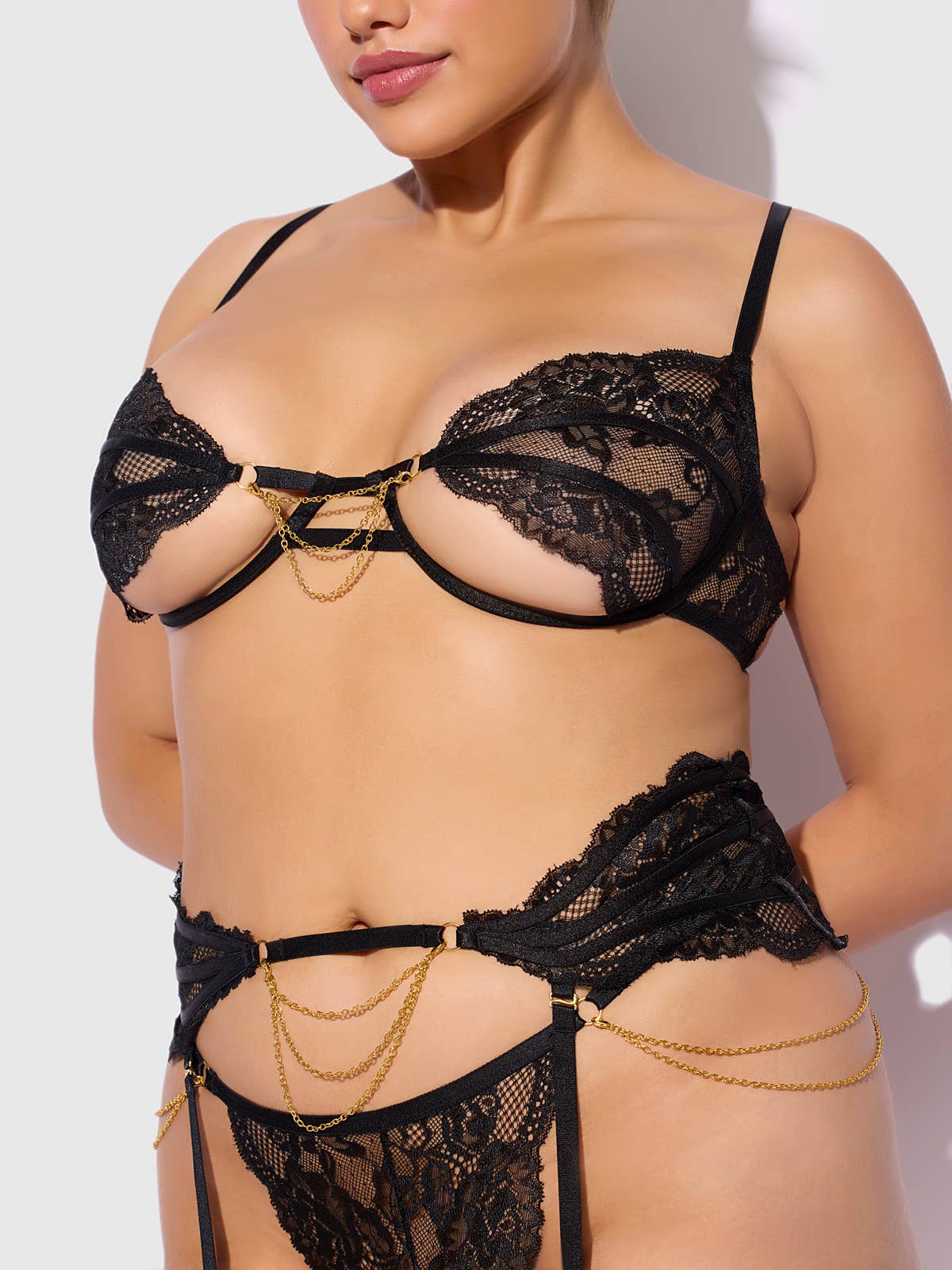 Cecily Lace & Chain Bra, Garter & G-String Set — view 6 | Lavah Pleasure