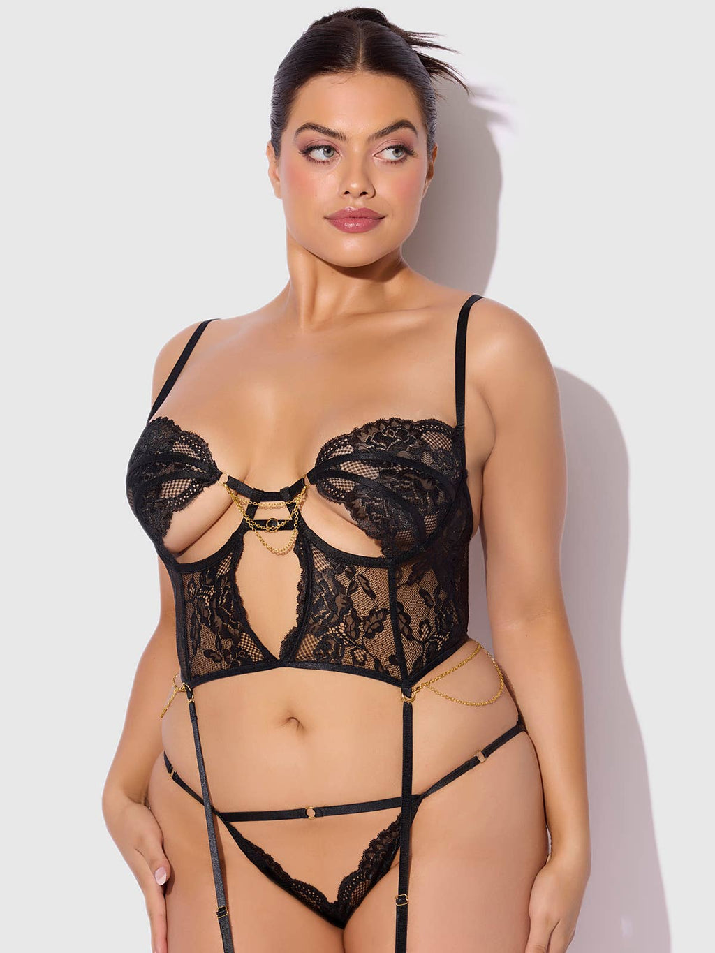 Cecily Lace & Chain Bustier & Backless Hipster Set
