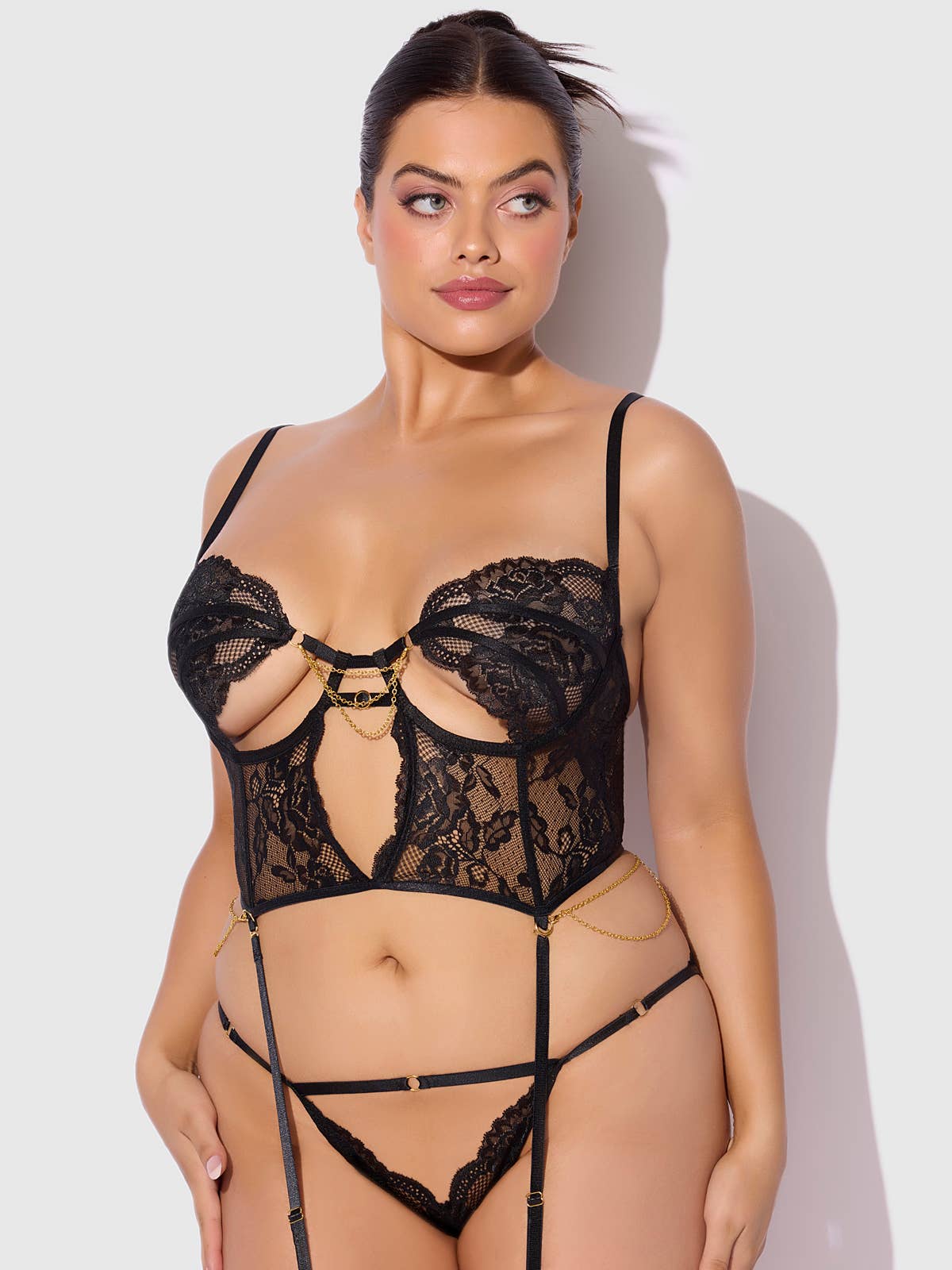 Cecily Lace & Chain Bustier & Backless Hipster Set — view 13 | Lavah Pleasure