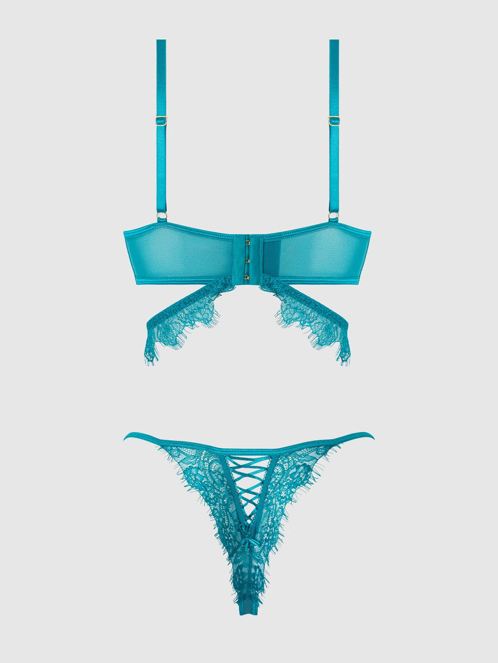 Mila Eyelash Lace Strappy Longline Bra & Tanga Set