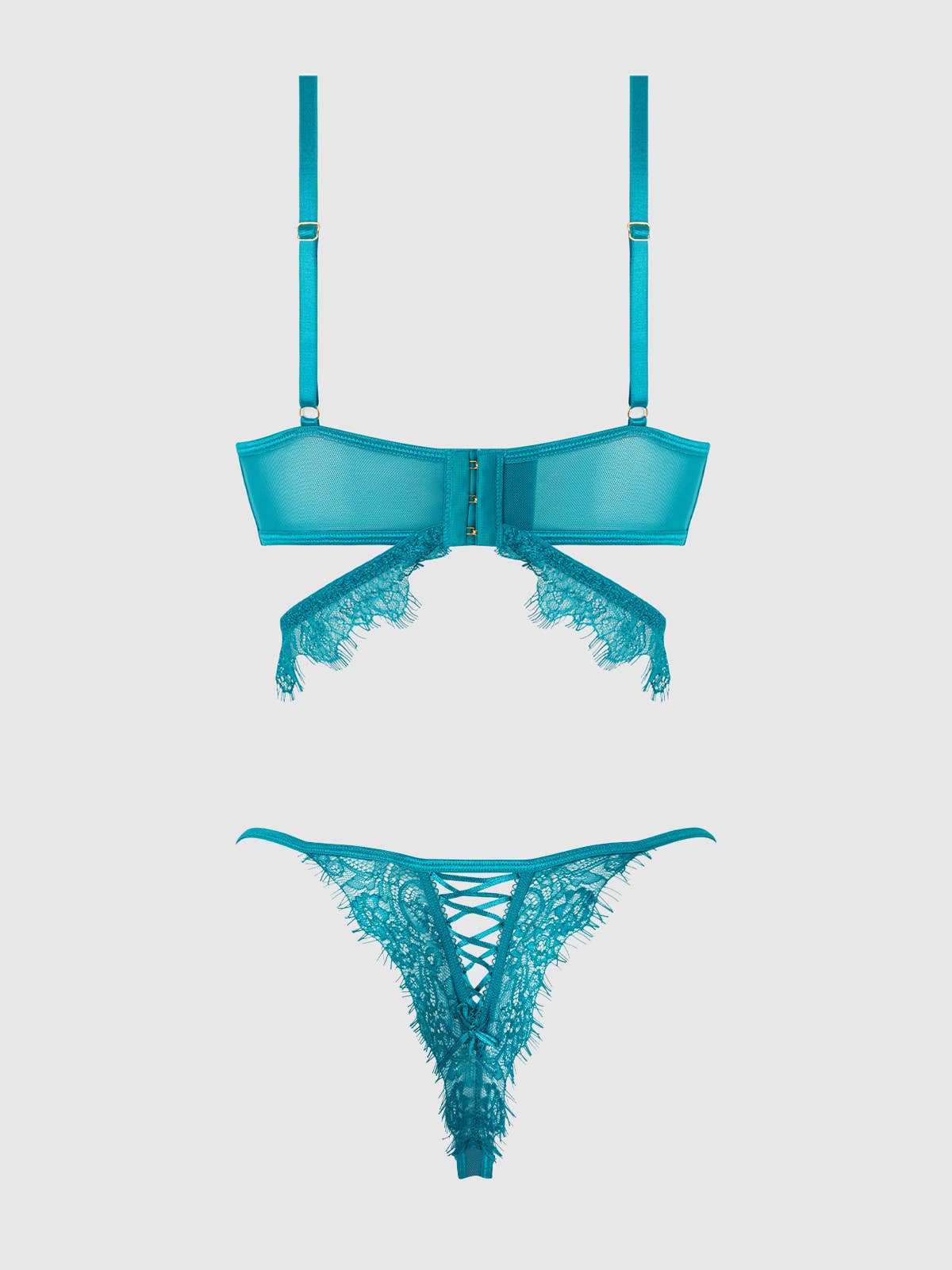 Mila Eyelash Lace Strappy Longline Bra & Tanga Set — view 4 | Lavah Pleasure