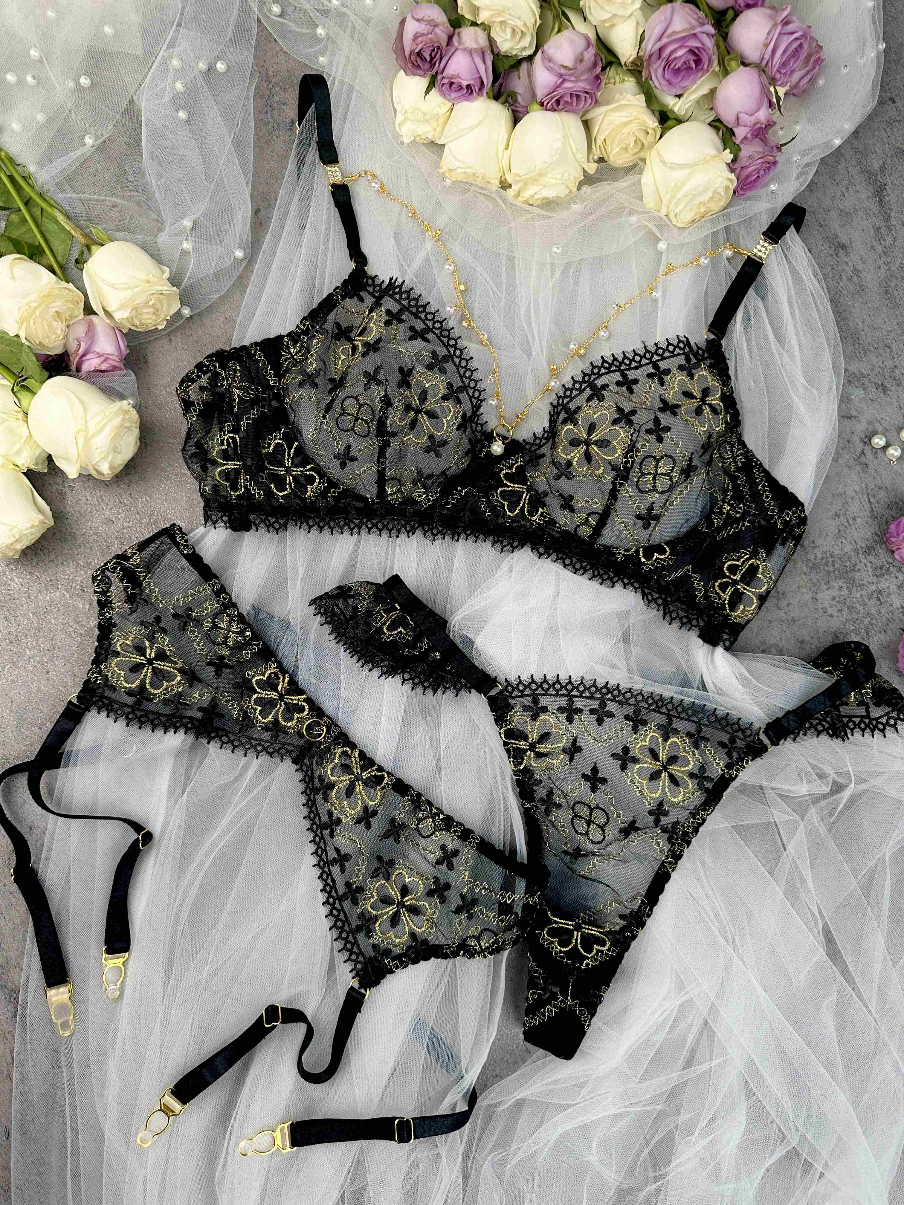 Vanessa Golden Clover Lingerie Set — view 5 | Lavah Pleasure