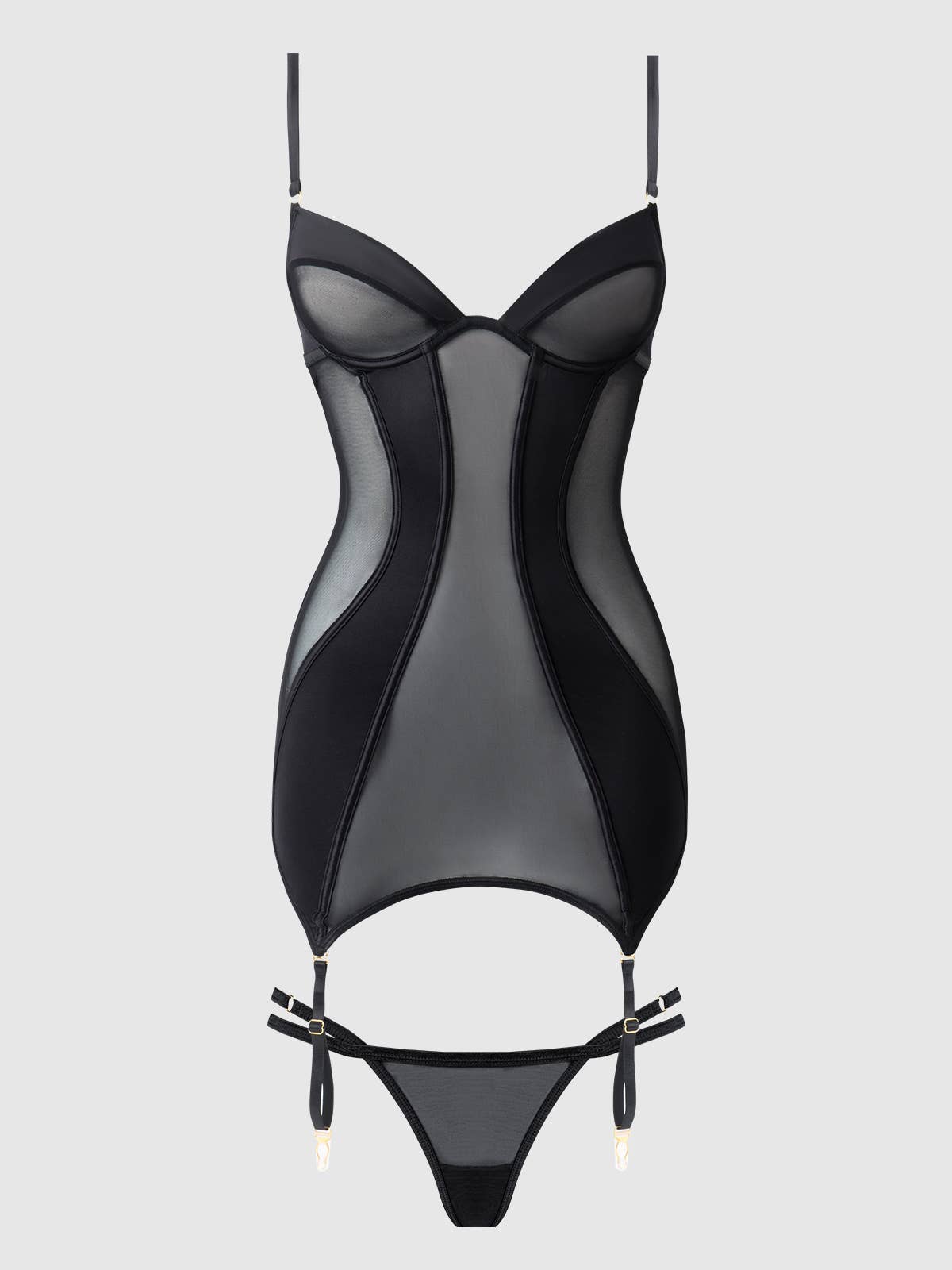 Raquel Mesh & Silky Micro Underwire Chemise & G-String Set — view 4 | Lavah Pleasure