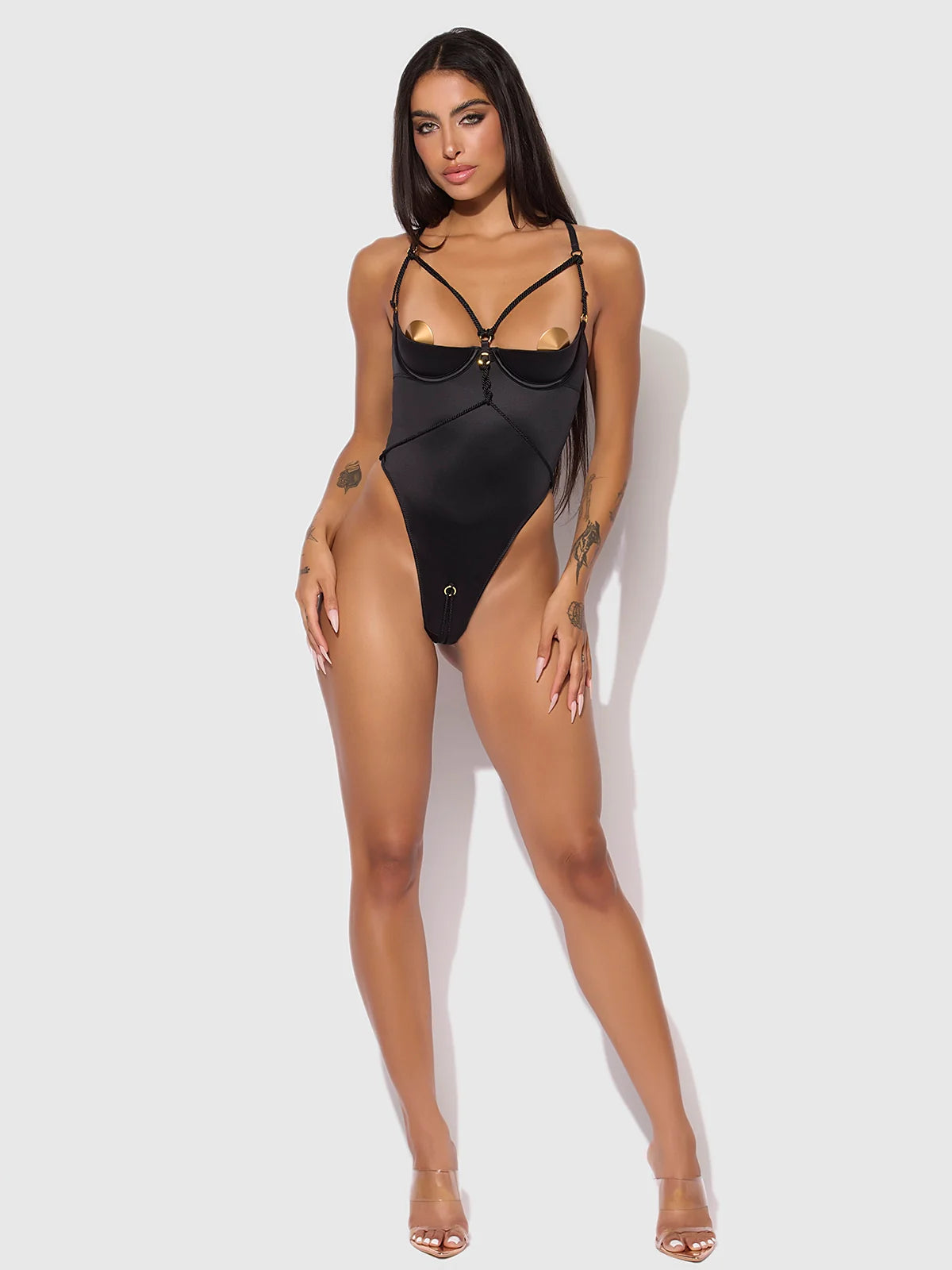 Iryna Silky Micro & Rope Crotchless Teddy