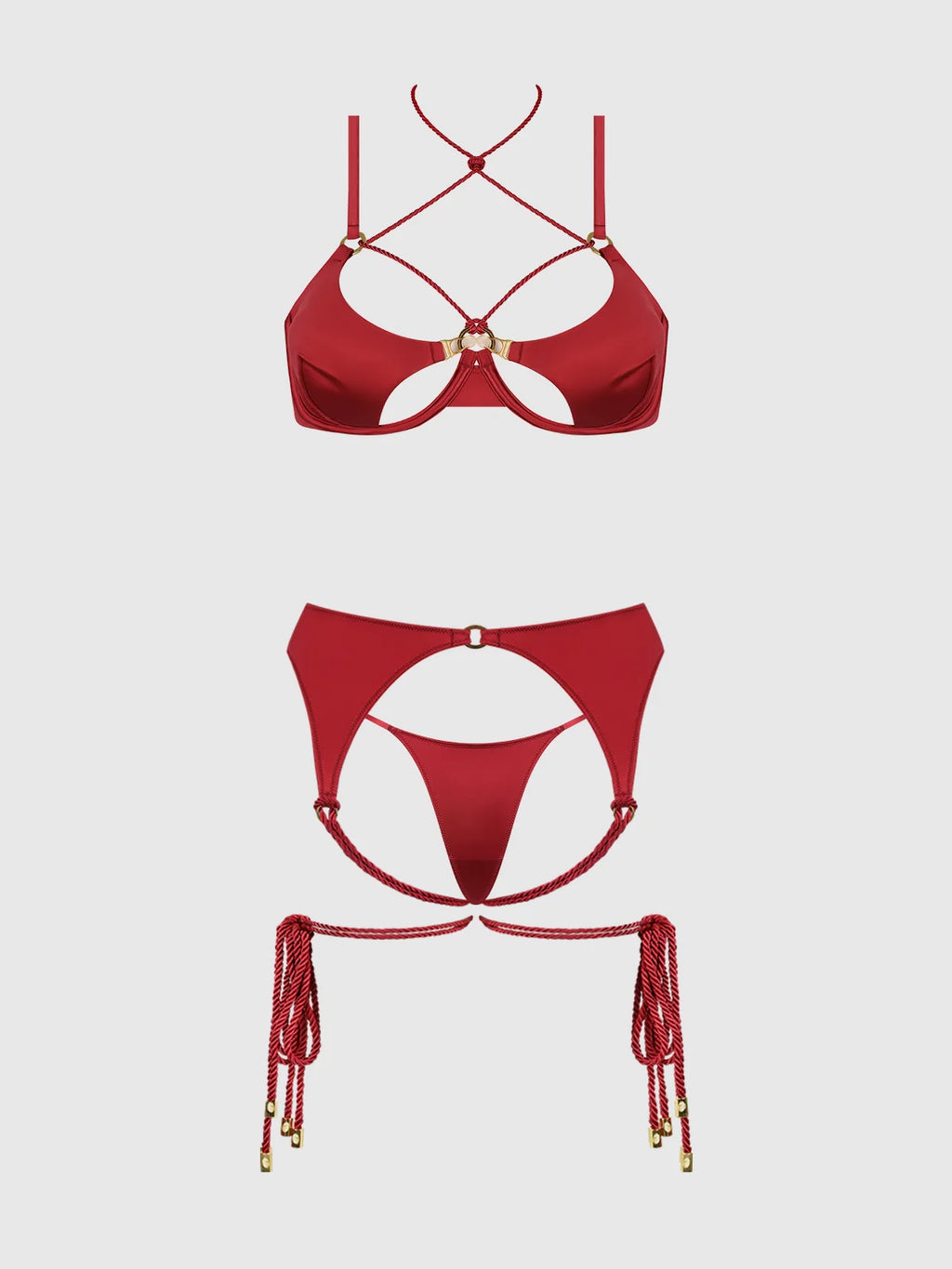 Iryna Silky Micro & Rope Bra, Garter & Thong Set