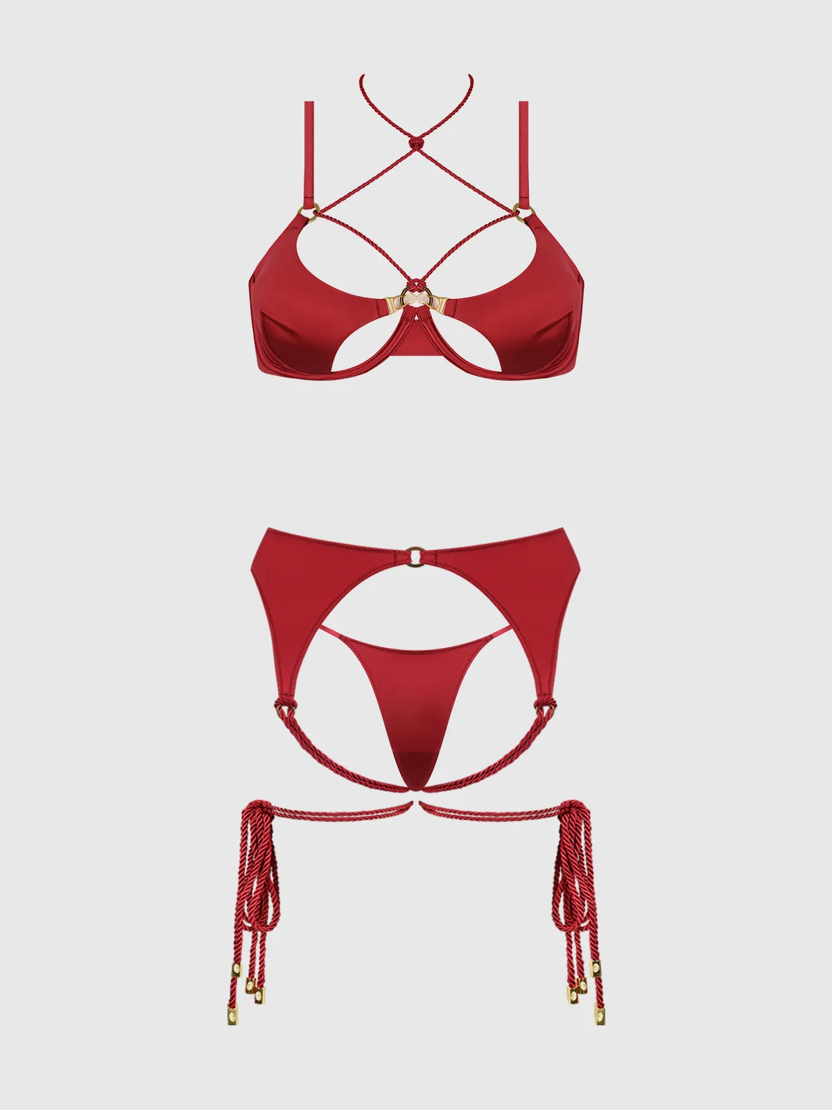 Iryna Silky Micro & Rope Bra, Garter & Thong Set