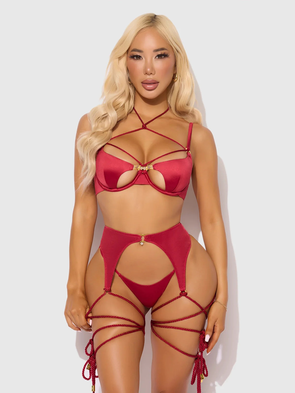 Iryna Silky Micro & Rope Bra, Garter & Thong Set