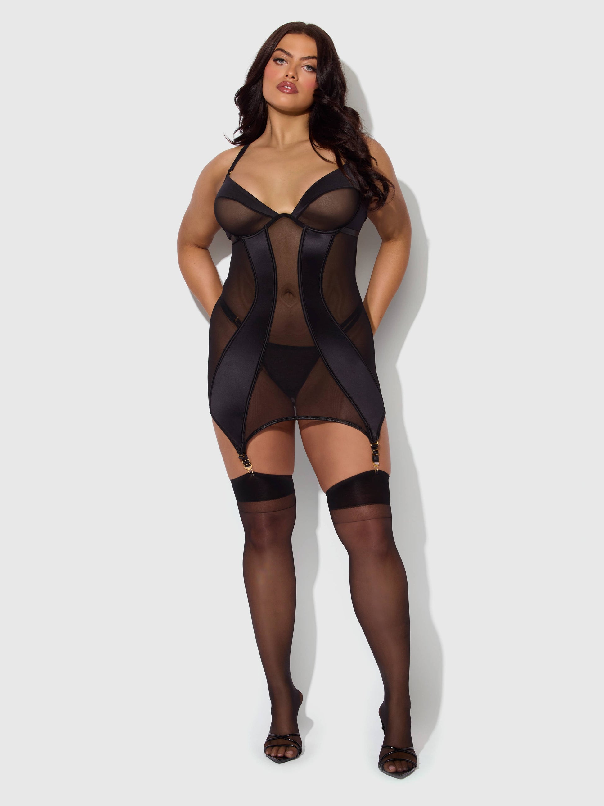 Raquel Mesh & Silky Micro Underwire Chemise & G-String Set