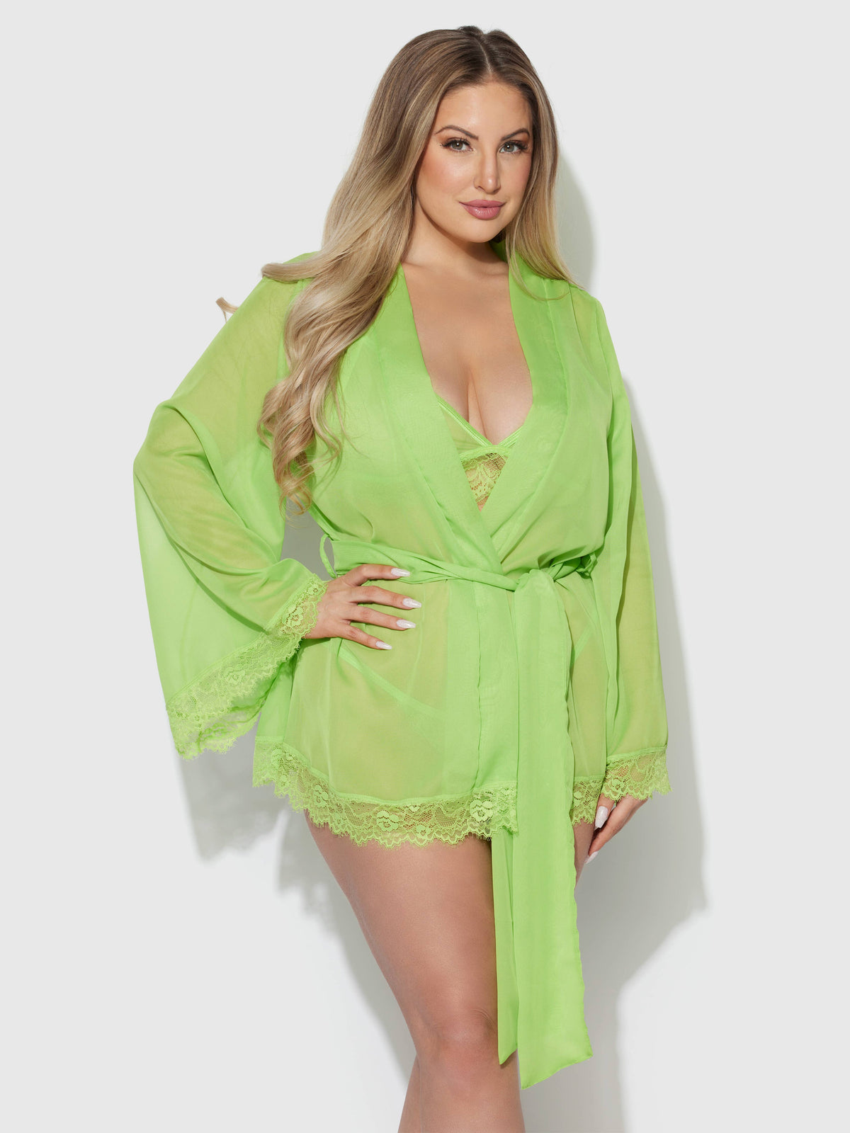 Shavon Lace & Chiffon Robe, Bralette & G-String Set — view 13 | Lavah Pleasure