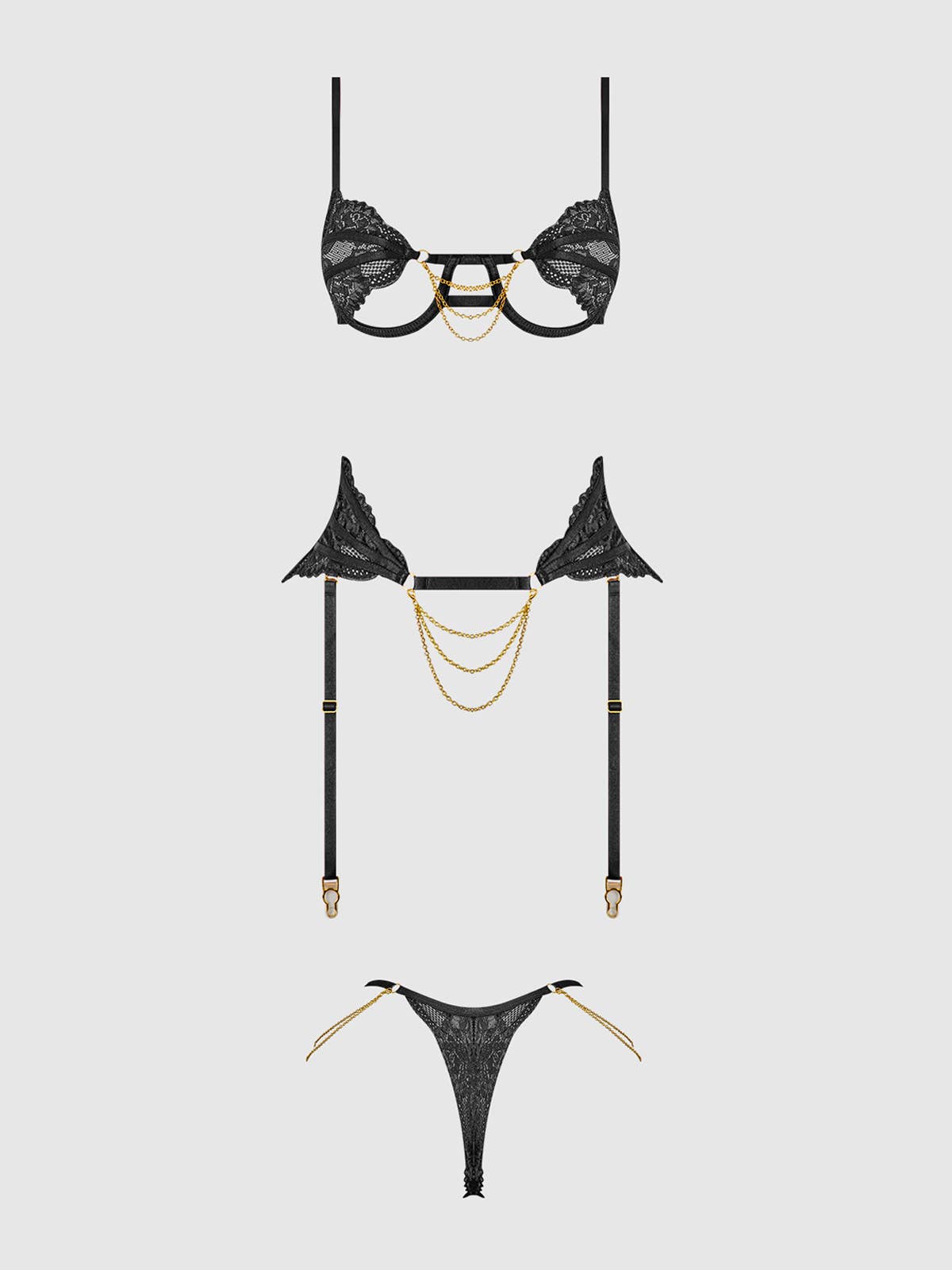 Cecily Lace & Chain Bra, Garter & G-String Set — view 4 | Lavah Pleasure
