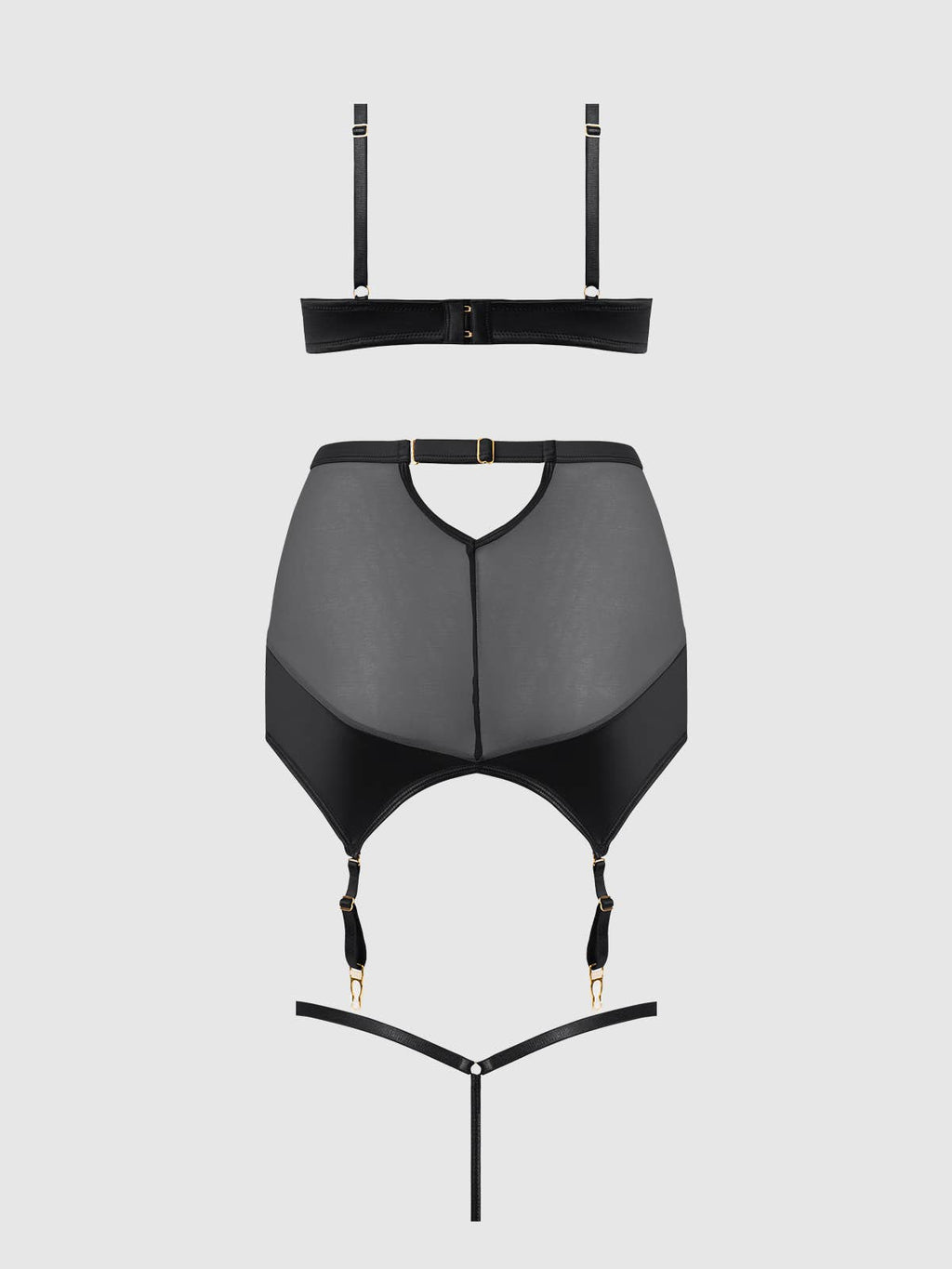 Raquel Mesh & Silky Micro Bra, Garter Skirt & G-String Set