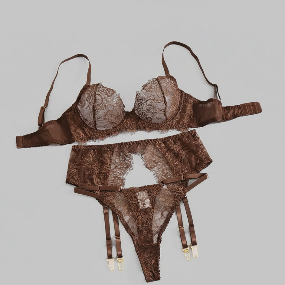 Cocoa Veil Garter Set — view 5 | Lavah Pleasure