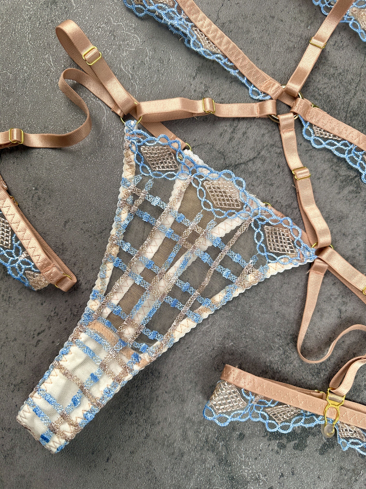 Sophia Blue & Beige Plaid Lingerie Set — view 9 | Lavah Pleasure