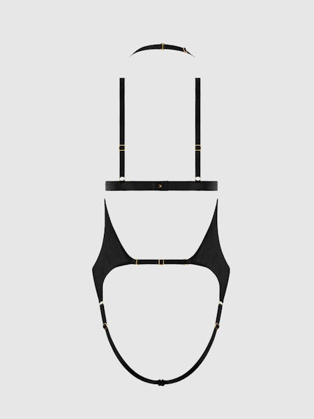 Yasmine Shimmer Mesh Slit Cup, Backless Teddy & Bralette Set
